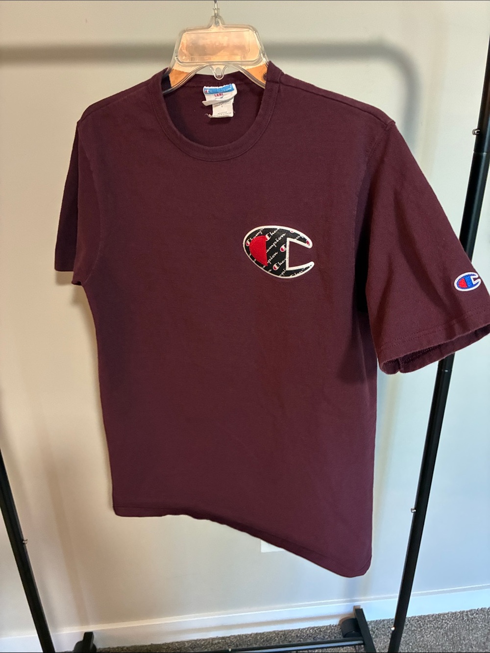 Champion Men's Burgundy Logo Short-Sleeve Tee